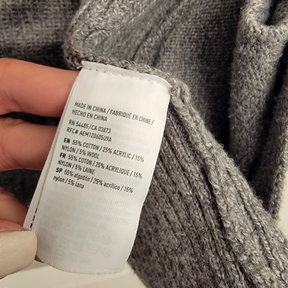 American Eagle Outfitters Grey Striped Knot Cardigan Sweater with Pockets - Picture 6 of 7